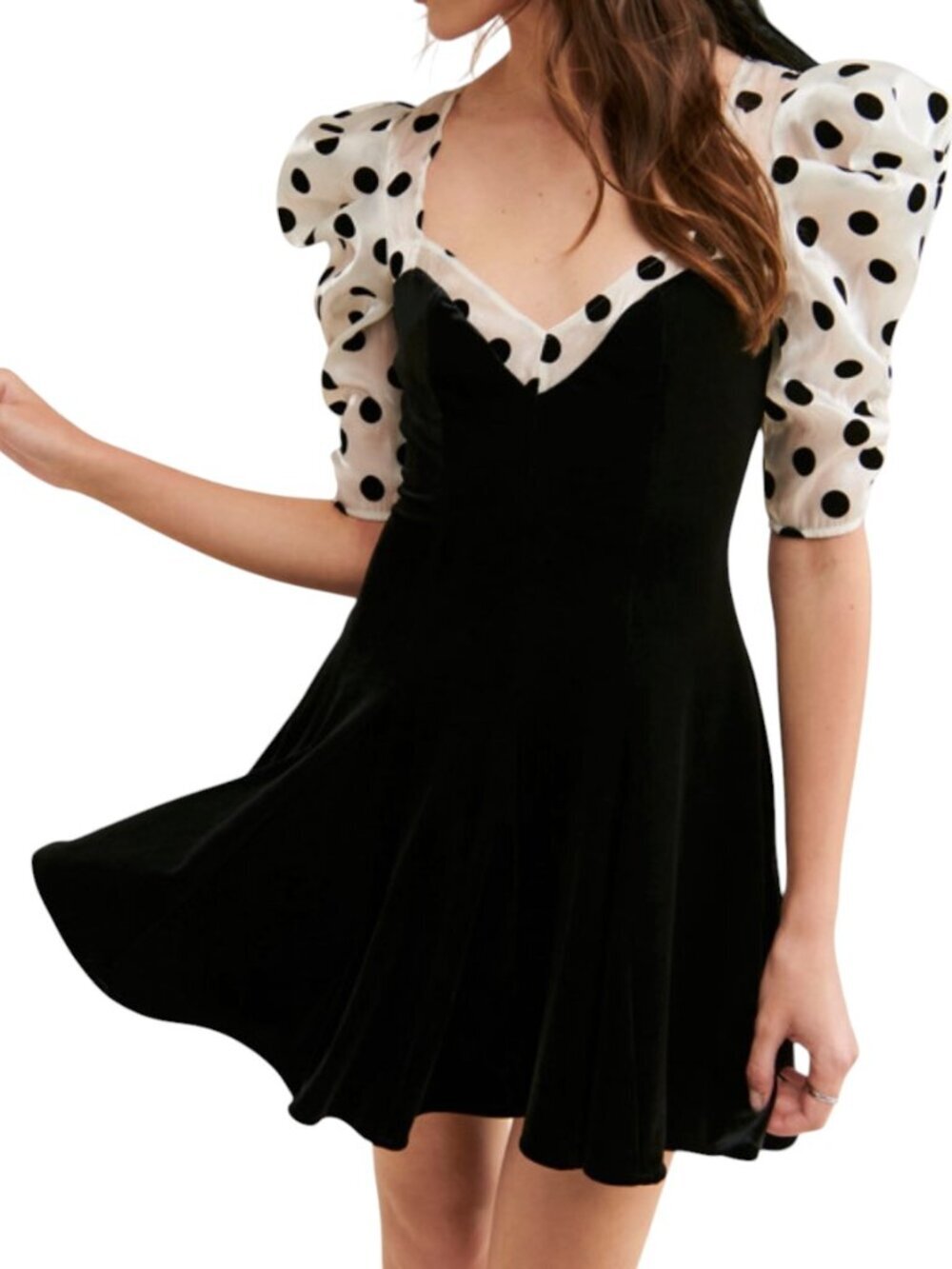 For Love & Lemons Dolly Velvet Polka Dot Puff Sleeve Mini Dress 2X NWT